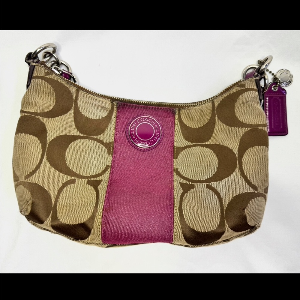 Coach Brown & Plum Signature Canvas Crossbody bag